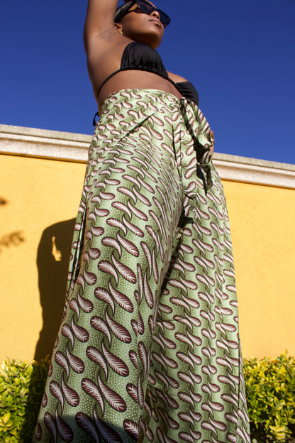 magic pant en viscose  motif afritude vert