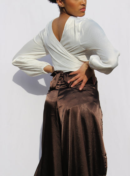 magic pant en satin polyester upcyclé marron clair