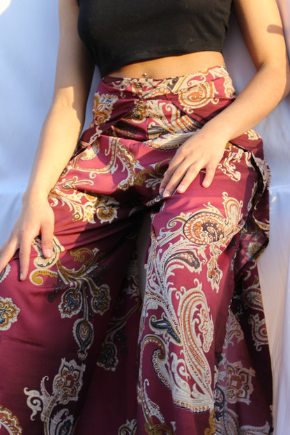 magic pant en soie bohemian bordeaux